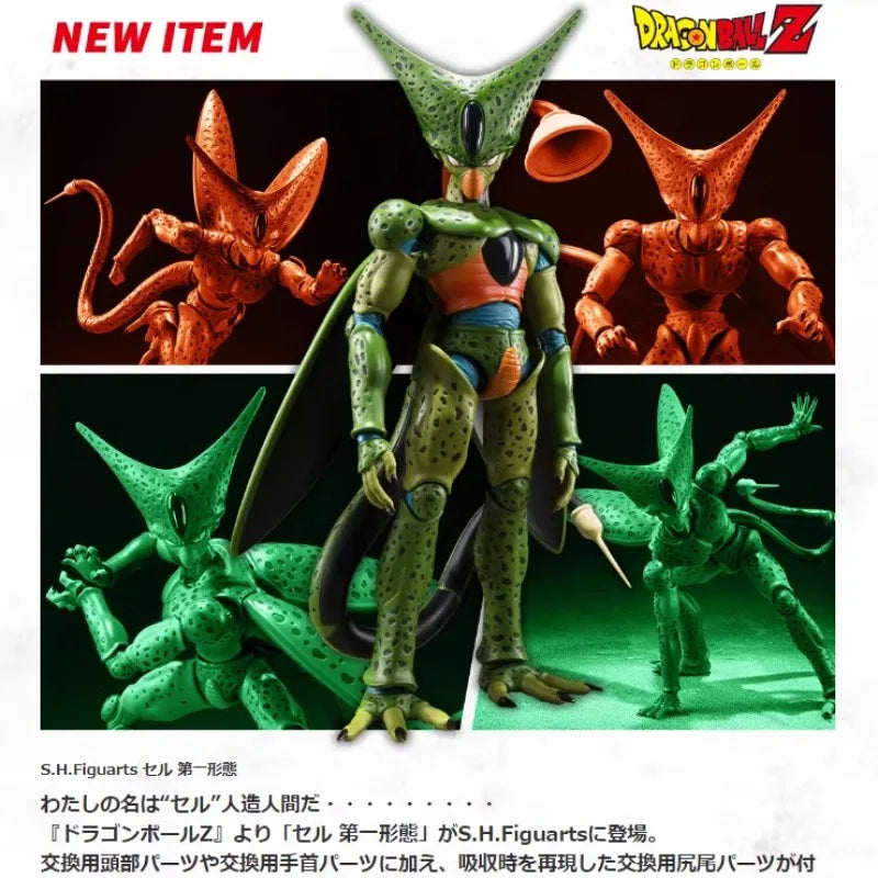 In Stock BANDAI S.H.Figuarts Original Dragon Ball Z Cell First Form Anime Figure Action Figure Replaceable Face Toy Gift for Kid