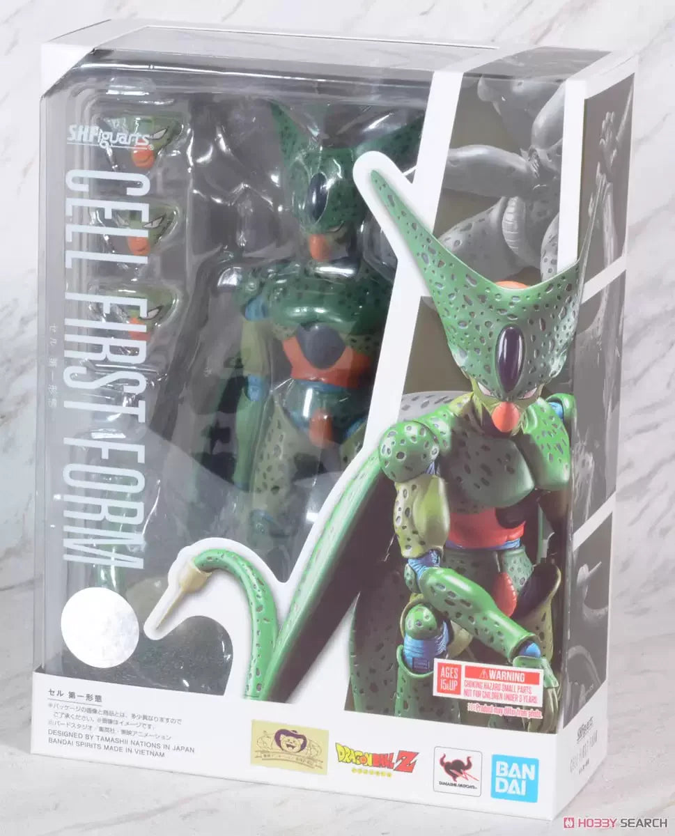 In Stock BANDAI S.H.Figuarts Original Dragon Ball Z Cell First Form Anime Figure Action Figure Replaceable Face Toy Gift for Kid